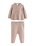 NEXT Bebés niña Conjunto de 2 piezas de punto para bebé, con cárdigan con volante y leggings Marrón Chocolate numeric 62-numeric 68