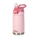 Nuby Flip-It Botella Térmica de Acero Inoxidable, 300 ml, +18 Meses, Rosa | Vaso de aprendizaje antiderrame con asa, tapa One-Click y boquilla de silicona, mantiene el agua fresca, para casa y de viaje