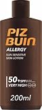 Piz Buin Allergy Sun Sensitive Skin Lotion FPS 50, Protector Solar, 200 ml | Para el Cuerpo, Protección Muy Alta, Resistente al Agua, Filtros UVA/UVB, Mejora la Tolerancia al Sol, Para Piel Sensible