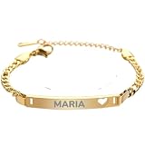 xulisimo Pulsera esclava corazon personalizada unisex en acero inoxidable con grabado láser, ajustable y resistente, ideal como regalo único y significativo para ocasiones especiales (Dorado)