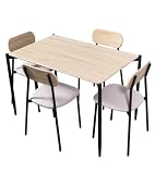 Home Heavenly® Conjunto Comedor Nairobi – Mesa Rectangular con 4 Sillas Estilo Industrial, Estructura Metálica Negra, MDF Roble Natural, Asientos Tapizados, Ideal Salón, Cocina y Restauración