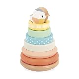 Janod Pájaro Culbuto Apilable de Madera - Juguete de Madera para la Educación Infantil - 7 Piezas para Apilar - Torre Apilable - Base Móvil - Juguete para bebés a Partir de 1 año - J05145
