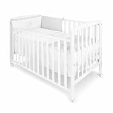 Asalvo 12371 - Cuna de madera, 120 x 60 cm, color blanco | Con ruedas y lateral abatible, somier de lamas regulable en 3 alturas, desde recién nacido hasta 20 kg, certificada EN 716
