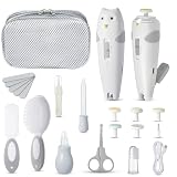 Lictin Kit Higiene Bebé 25 en1,Lima de Uñas Eléctrica para Bebés Recargable | Lima uñas bebe con iluminación automática, Portátil Kit de Aseo para Bebés, ¡gran idea de regalo(Gris)