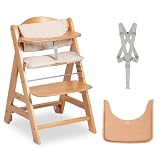 hauck Beta+ Trona Evolutiva Madera con Certificado FSC®, Natural | Cojín y Bandeja, A partir de 6 Meses, Arnés de Seguridad y Ruedas, Sistema Antivuelco
