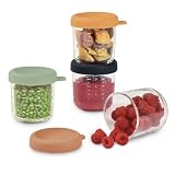 BÉABA, Lote de 4 Tarros de Conservación para Bebé, Porciones en Cristal, Resistente al calor, Recipientes para guardar la comida de Bebé, Con indicador de cantidad, 250 ml, Sunrise
