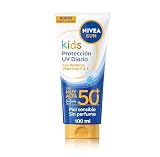 NIVEA SUN Kids Protección Solar UV Diaria SPF 50+ - Crema Solar para Niños para Rostro y Cuerpo - Extra Resistente al Agua y al Sudor - Pantenol, Vitaminas C & E - Sin Perfume - Piel Sensible - 100 ml