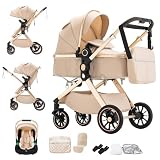BEBBY Cochecito de bebé 3 en 1,Carrito Bebe 3 en 1 Con Asiento, Cochecitos Portátil Plegable Con, Carricoche Combinado Paisaje Alto Marco de Aluminio Para Recién Nacido (U9-X-BEIGE, U9-X)