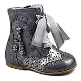 GUXS Bota Pascuala Niña Piel Charol Gris y Ante Brocado con Borlas color: Gris talla: 22