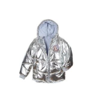 Abrigo metalizado para niña Frozen Disney Baby, diseño brillante con corazón, ideal para mantener a las pequeñas calentitas con estilo.