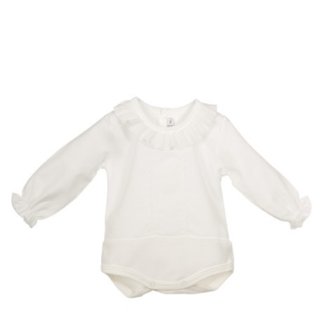 Body de bebé niña con manga larga y pliegues en el cuello.