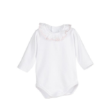 Body de bebé niña manga larga con detalle de cuello de encaje.