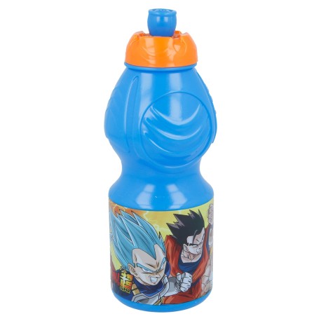 Botella Sport 400 ML Dragon Ball con diseño de Goku y Vegeta, tapa naranja.