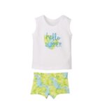 Conjunto de baño boxer tropical para bebé, camiseta sin mangas y boxer estampado.