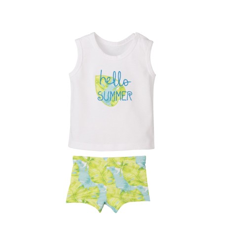 Conjunto de baño boxer tropical para bebé, camiseta sin mangas y boxer estampado.