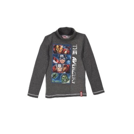 Camiseta manga larga cuello cisne algodón Los Vengadores, personajes como Iron Man y Hulk.