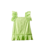 Vestido niña Street Monkey con detalles troquelados, diseño fresco en color verde con volantes en los tirantes, ideal para looks veraniegos.