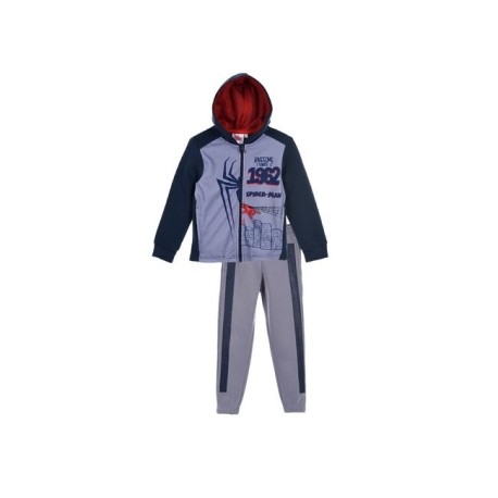 Chándal Spiderman con capucha, cierre de cremallera y diseño en color gris.