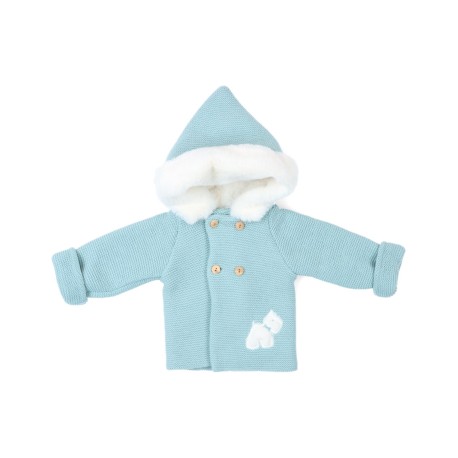Chaqueta para bebé de doble punto con capucha forrada y detalle de perrito