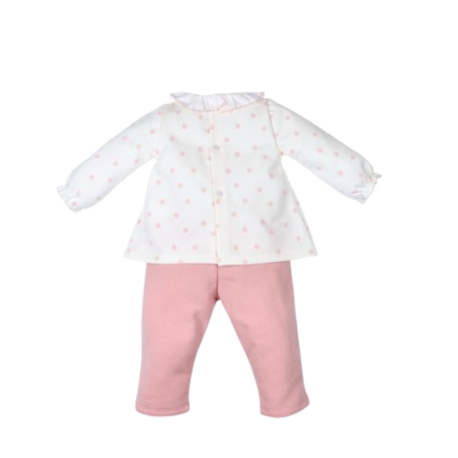 Conjunto 2 Piezas Algodón Bebé Tony Bambino, camiseta de algodón con puntos rosas y pantalón en color rosa claro, ideal para el confort de tu bebé.