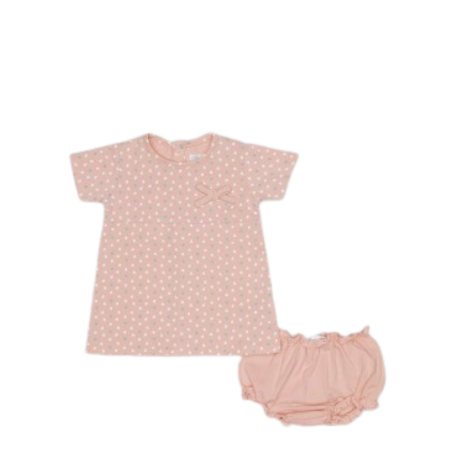 Conjunto para recién nacido niña de Street Monkey con vestido de manga corta y cubrepañal a juego, diseño delicado y cómodo para bebés.