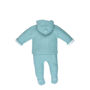 Conjunto 2 Piezas Punto Bebé Tony Bambino, color azul suave con capucha, ideal para mantener a tu bebé abrigado y cómodo.