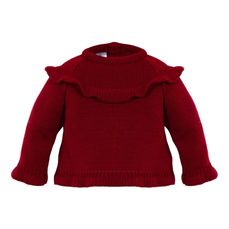 Jersey bebé niña con volante en el cuello, color granate.