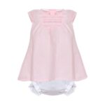 Vestido desmangado bebé niña con cubre pañal, color rosa.