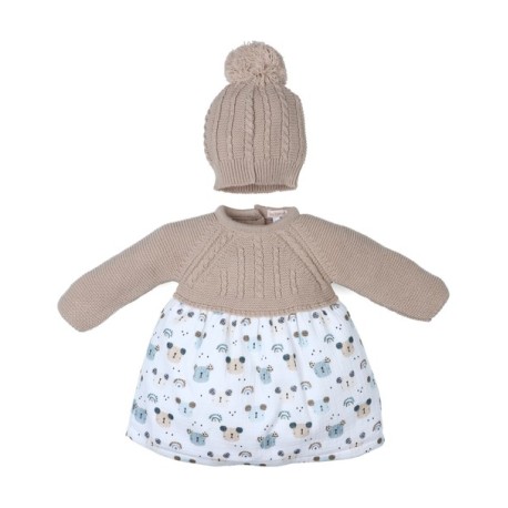 Conjunto 2 piezas vestido manga larga bebé tejido combinado bears-Tony Bambino