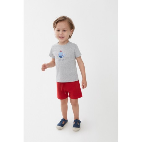 Conjunto camiseta y pantalón corto algodón bebé niño color rojo, ideal para el verano.