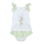 Conjunto bebé niña Tony Bambino, camiseta de manga larga con diseño de conejo y pantalones cortos con estampado de cuadros.