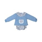 Conjunto de 2 piezas manga larga para bebé niña Tony Bambino, color azul con detalles florales.