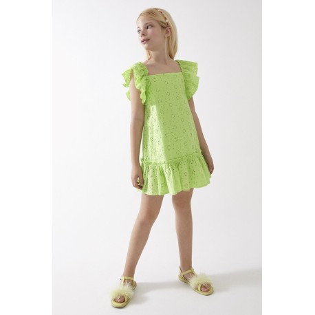 Vestido niña lima detalles troquelados de la marca Street Monkey.