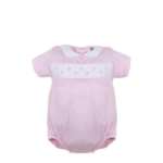 Pelele corto bebé Minhon, con cuello blanco y detalles de puntos, ideal para un look cómodo y elegante para tu bebé.