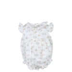 Pelele corto estampado animalitos Tony Bambino, pelele blanco con estampado de animales y volantes en las mangas.