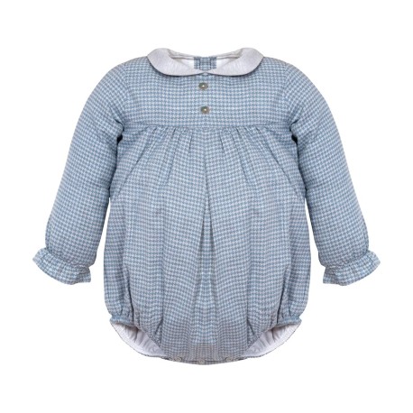 Ranita manga larga bebé con cuello blanco, color azul con cuadros.