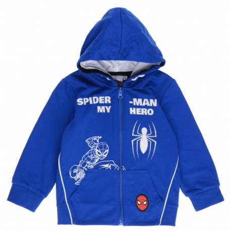 Sudadera con capucha para niño Spiderman color azul con cremallera.