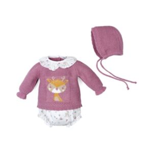 Conjunto 3 piezas bebé con punto, cubrepañal y capota