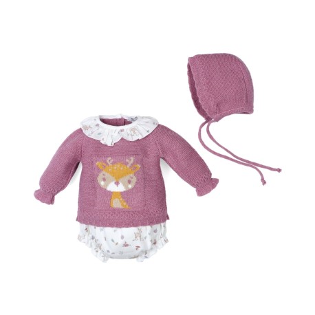 Conjunto 3 piezas bebé con punto, cubrepañal y capota