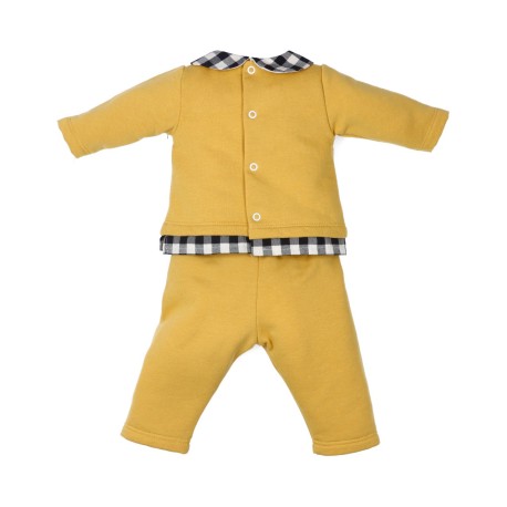 Conjunto 2 piezas bebé niño con camiseta estampada y cubrepañal mostaza.