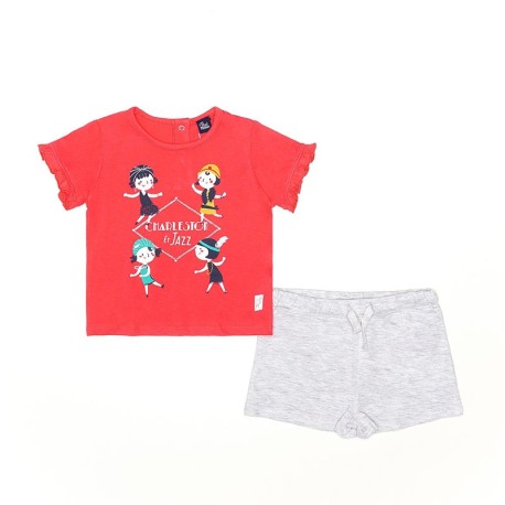 Conjunto corto algodón niña con camiseta de manga corta y pantalón corto charleston, de Street Monkey.