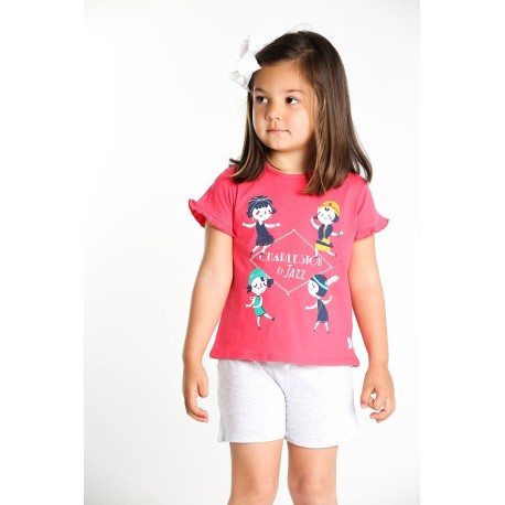 Conjunto corto algodón niña con camiseta de manga corta y pantalón corto charleston, de Street Monkey.