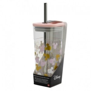Vaso acrílico Cube con pajita de acero inoxidable 540 ml Mickey Mouse