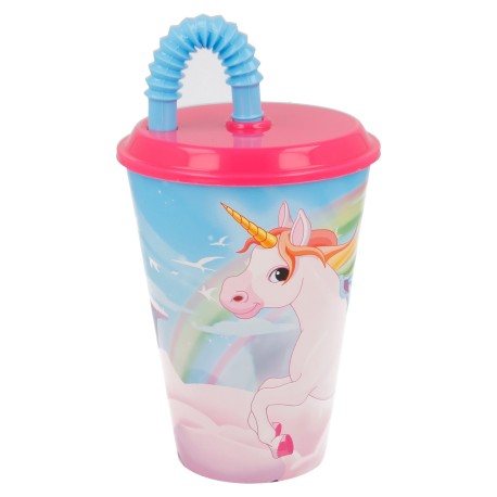Vaso Caña Easy 430 ml Unicornios para niños, diseño de unicornios.