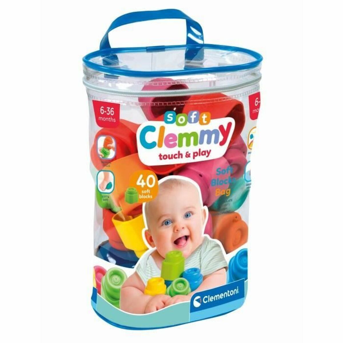 Juego Clementoni Soft Clemy, juguete educativo para bebés con 40 piezas de cauchoJuego Clementoni Soft Clemy, juguete educativo para bebés con 40 piezas de caucho