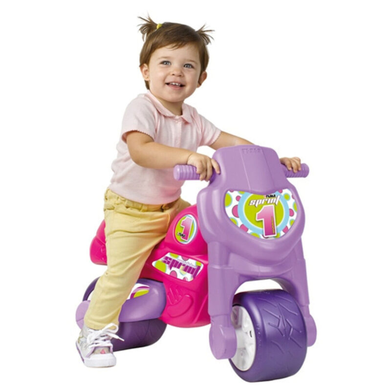 Correpasillos Sprint Violeta Feber para niños, con ruedas anchas y diseño colorido.