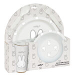 Set de vajilla infantil Miffy Niebla, incluye vaso, cuchara, tenedor, plato hondo y plano, todo sin BPA.