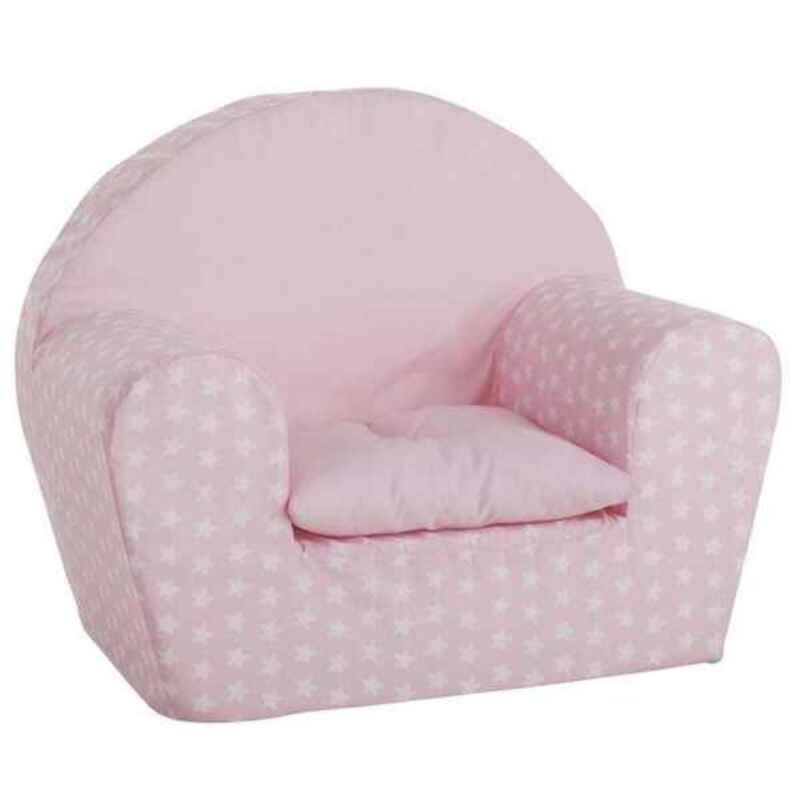 Sillón Infantil Rosa con estrellas blancas, diseño cómodo para niños.