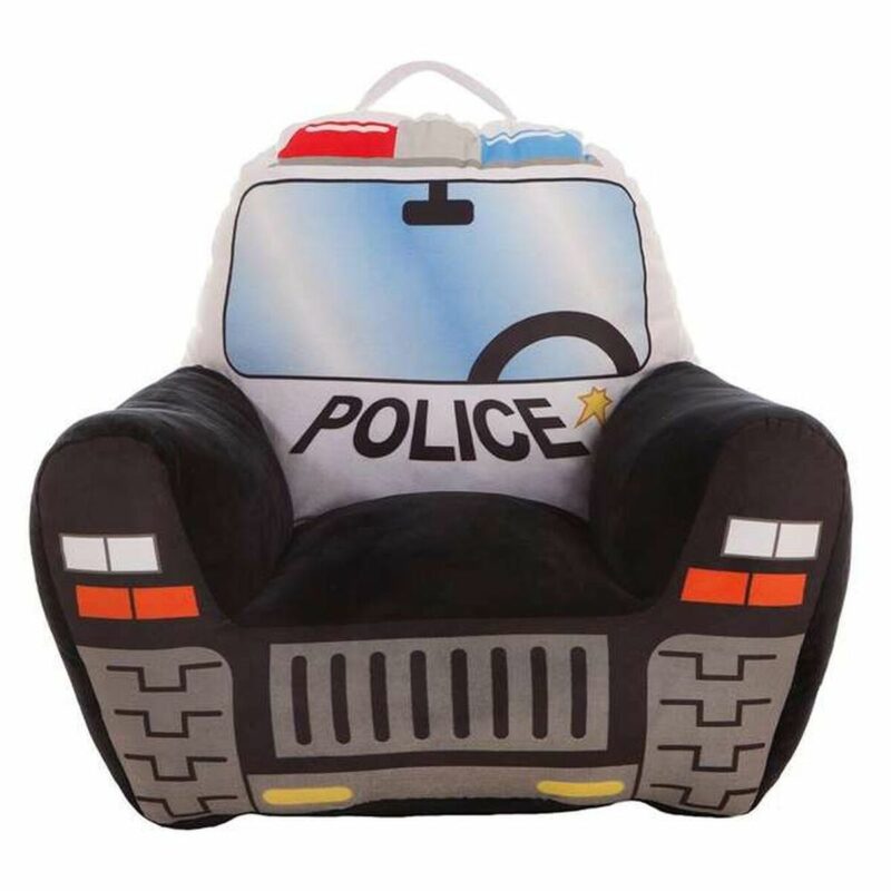 Sillón Infantil Coche de Policía Negro, perfecto para decoración y comodidad de los niños.