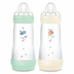 Biberón MAM Sea Verde Beige, 330 ml, libre de BPA y con sistema anticólico, ideal para el bienestar del bebé.